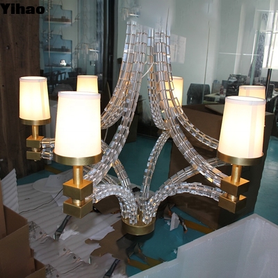 kopen Handmade Brass 6-Light Chandelier with White Fabric Shades online vervaardiging
