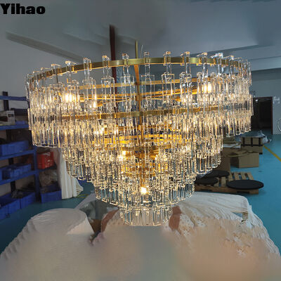 kopen Yihao Factory Direct Custom Large K9 Luxury Brass Body Crystal Shade Chandelier met 3500K Warm White voor hotel slaapkamer & woonkamer online vervaardiging