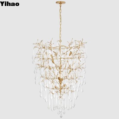kopen Nordic Modern Brass Body Crystal Shade Chandelier met 3500K Warm White LED Suspended Lighting online vervaardiging