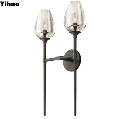 kopen Yihao Vintage solide messing wandlamp met glas kristal schaduw en 2700K Warm White Lighting online vervaardiging