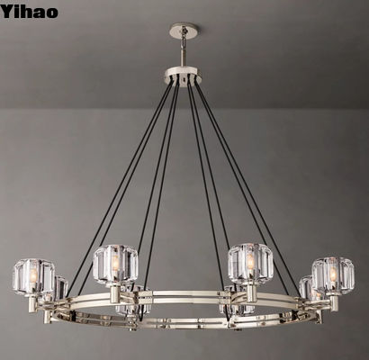 Nickel / Messing / Brons Afwerking Op maat gemaakte kroonluchter Plafondmontage 48' Diam 7' H