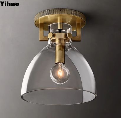 Gepolijste nikkelframen Messingglas Flush Mount Plafondlamp 40W