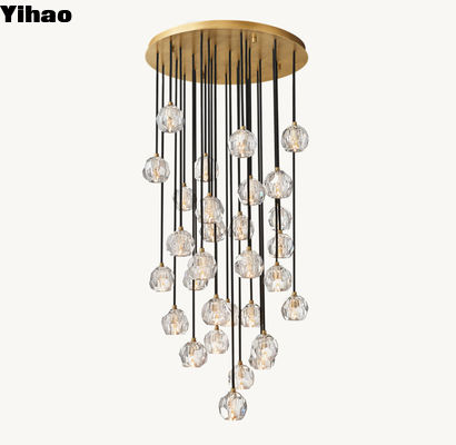 Boule De Cristal Clear Glass Round Cluster Custom Made Chandelier 30' met vintage afwerking