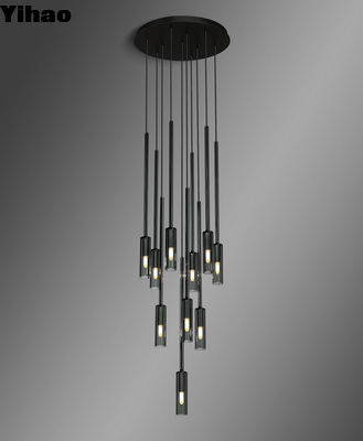 In hoogte verstelbare moderne messing ronde kroonluchter met ovale kristallen hanger
