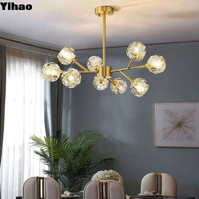 Luxe Messing Body Crystal Shade Chandelier met verstelbare hoogte voor moderne woonkamers